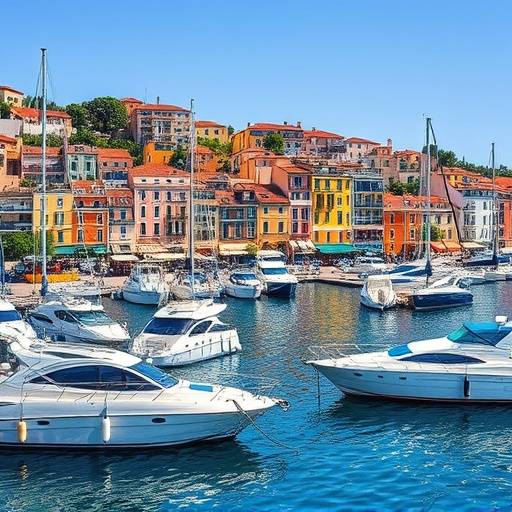 Vue du port de Saint-Tropez avec ses yachts et ses maisons colorées.